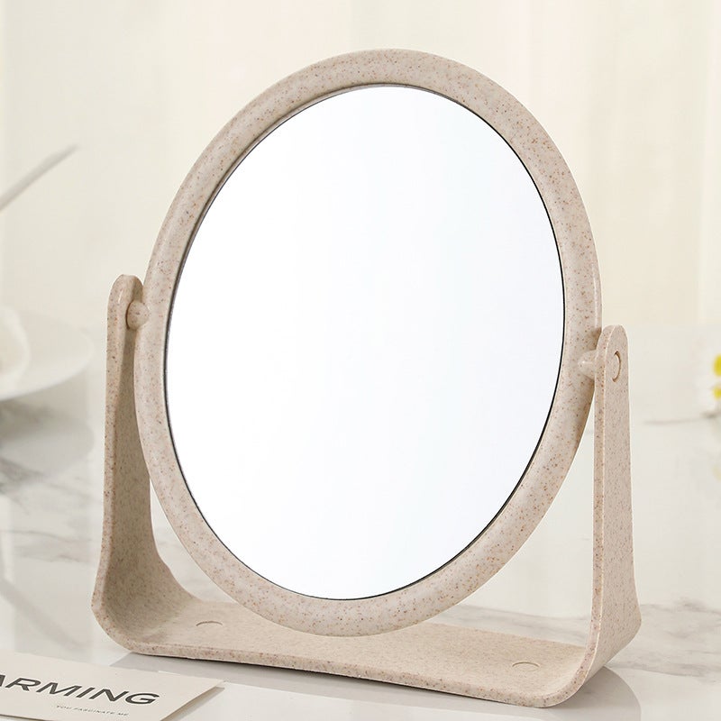 Hd Double-Sided Makeup Mirror Desktop Wheat Straw Colorful Dressing Mirror Folding Portable Large Square Princess Mirror - Image 1