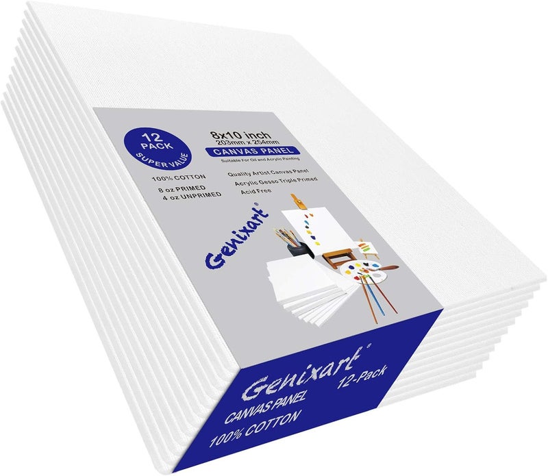 Genixart ألواح قماش جينيكسارت البيضاء الفارغة، 20x25 سم / 8"x10" بوصة 12 قطعة، ألواح قماش فنان محترف معدة مسبقًا للرسم بالأكريليك والزيت - Image 5