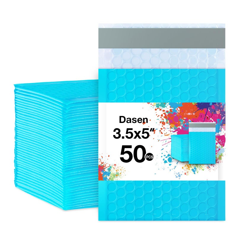Dasen Bubble Mailers 3.5x5 Inch 50 Pcs,Small Self-Sealing Mail Shipping Bags,Teal Padded Envelopes #0000 - Image 1