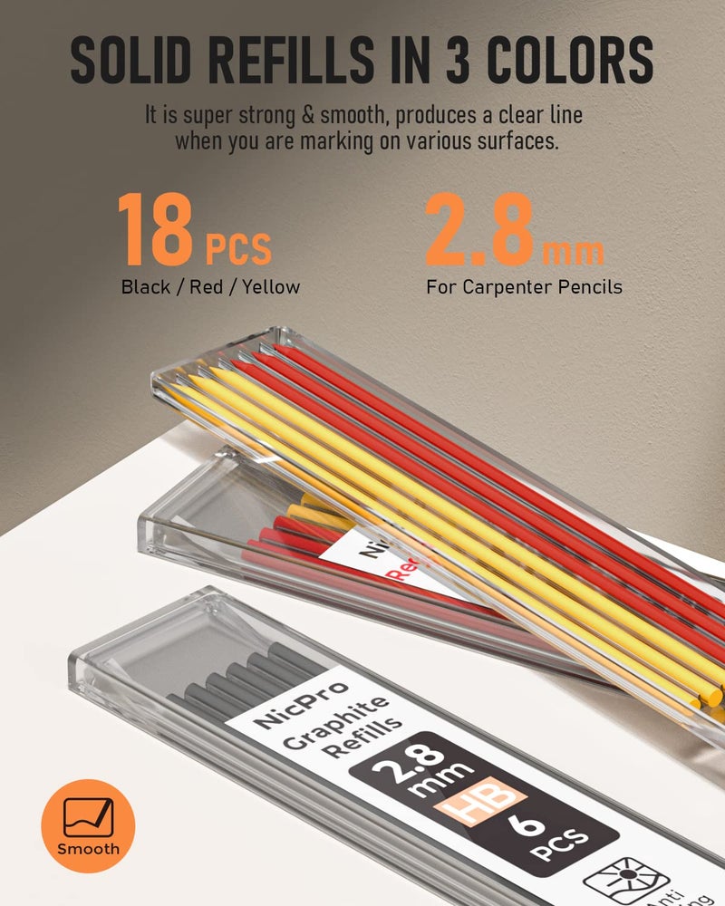 Nicpro 10 Pack Carpenter Pencils Mechanical, Construction Pencils with 21 Refill, Automatic Center Punch and Carbide Scribe Tool, Mechanical Pencil for Woodworking, Best Carpenters Marking Tool - Image 5