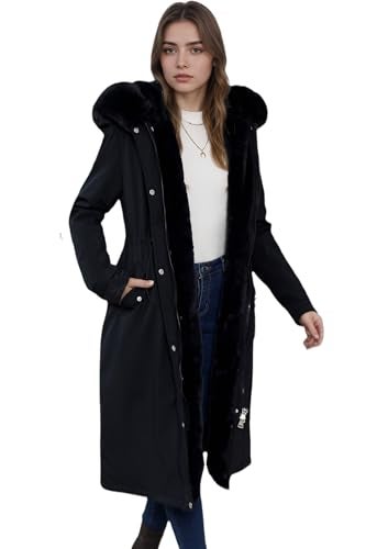 RISISSIDA Puffer Coat Women Winter Parka Down Faux Fur Lined Puffy Jacket with Long Collar Hood, Heavy Quilted Warm Bubble Overcoat Black 3XL - Image 2