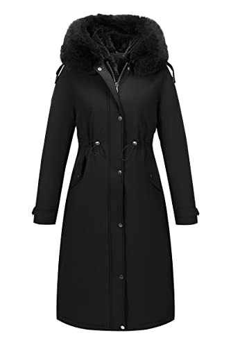 RISISSIDA Puffer Coat Women Winter Parka Down Faux Fur Lined Puffy Jacket with Long Collar Hood, Heavy Quilted Warm Bubble Overcoat Black 3XL - Image 1