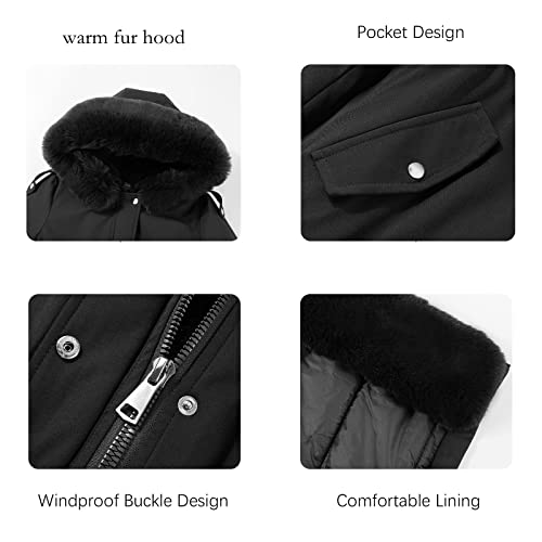 RISISSIDA Puffer Coat Women Winter Parka Down Faux Fur Lined Puffy Jacket with Long Collar Hood, Heavy Quilted Warm Bubble Overcoat Black 3XL - Image 5