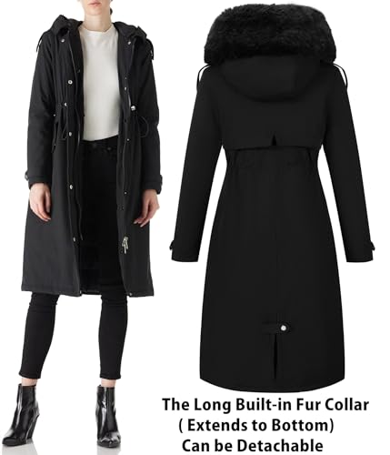 RISISSIDA Puffer Coat Women Winter Parka Down Faux Fur Lined Puffy Jacket with Long Collar Hood, Heavy Quilted Warm Bubble Overcoat Black 3XL - Image 4