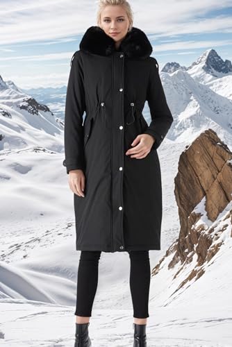 RISISSIDA Puffer Coat Women Winter Parka Down Faux Fur Lined Puffy Jacket with Long Collar Hood, Heavy Quilted Warm Bubble Overcoat Black 3XL - Image 3