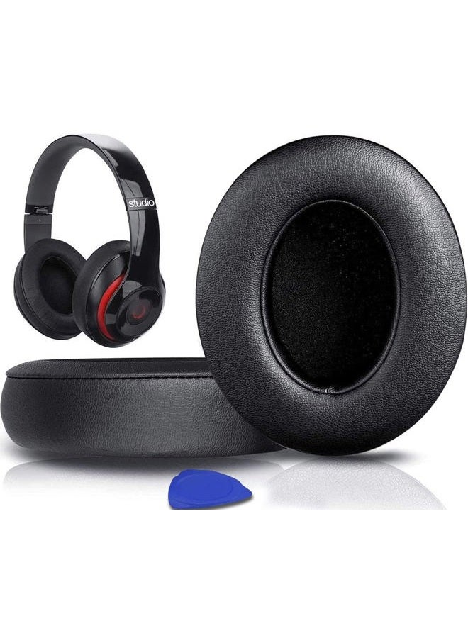 SoloWIT ® Professional Earpads Replacement Ear Pads Cushions for Beats Studio 2 & 3 (studio2 studio3) Wireless & Wired with Soft Protein Leather, Noise Isolation Memory Foam, Stronger Adhesive - Black - Image 1