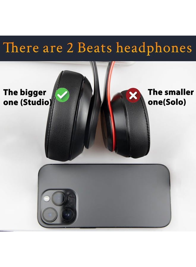 SoloWIT ® Professional Earpads Replacement Ear Pads Cushions for Beats Studio 2 & 3 (studio2 studio3) Wireless & Wired with Soft Protein Leather, Noise Isolation Memory Foam, Stronger Adhesive - Black - Image 3