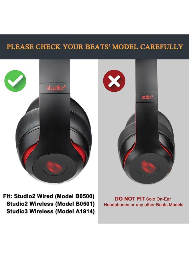 SoloWIT ® Professional Earpads Replacement Ear Pads Cushions for Beats Studio 2 & 3 (studio2 studio3) Wireless & Wired with Soft Protein Leather, Noise Isolation Memory Foam, Stronger Adhesive - Black - Image 2