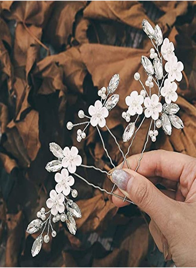 Unicra Flower Bride Wedding Hair Pins Silver Crystal Bridal Hair Pieces Pearl Hair Accessories For Women And Girls ( Pack Of 3)  - Image 5