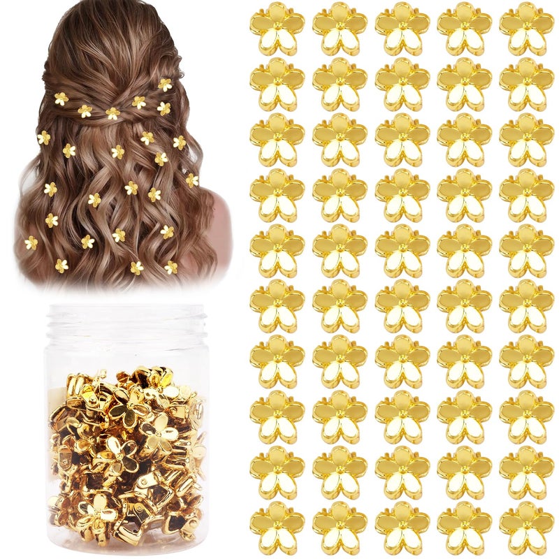 Atoden Mini Flower Hair Clips Small 50Pcs Cute Tiny Claw Clips for Bangs Thin Fine Hair Barrettes Decorative Floral Hair Accessories for Women Girls Teens (Gold) - Image 1