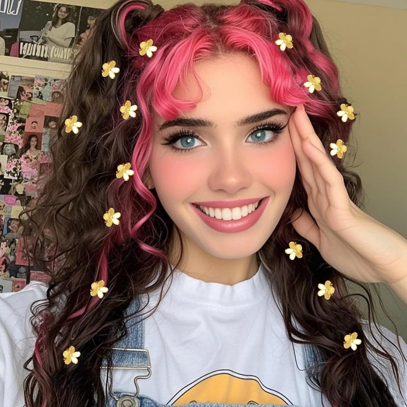 Atoden Mini Flower Hair Clips Small 50Pcs Cute Tiny Claw Clips for Bangs Thin Fine Hair Barrettes Decorative Floral Hair Accessories for Women Girls Teens (Gold) - Image 3