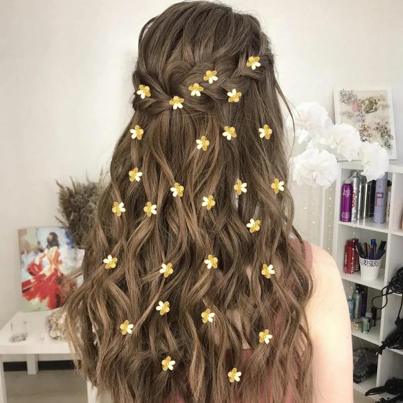 Atoden Mini Flower Hair Clips Small 50Pcs Cute Tiny Claw Clips for Bangs Thin Fine Hair Barrettes Decorative Floral Hair Accessories for Women Girls Teens (Gold) - Image 4