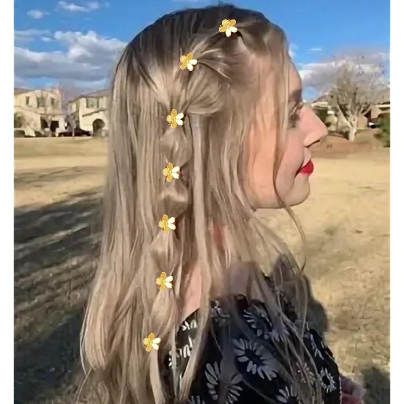 Atoden Mini Flower Hair Clips Small 50Pcs Cute Tiny Claw Clips for Bangs Thin Fine Hair Barrettes Decorative Floral Hair Accessories for Women Girls Teens (Gold) - Image 5