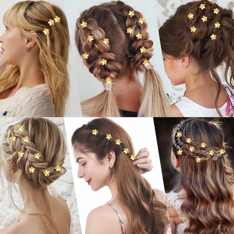 Atoden Mini Flower Hair Clips Small 50Pcs Cute Tiny Claw Clips for Bangs Thin Fine Hair Barrettes Decorative Floral Hair Accessories for Women Girls Teens (Gold) - Image 2