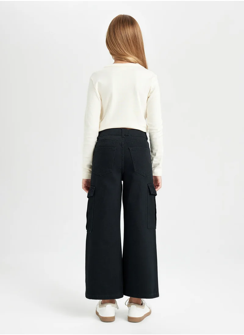 ديفاكتو Wide Leg Cargo Pocket Cotton Black Pants