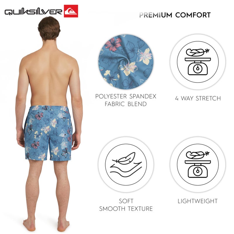 QUIKSILVER ملابس السباحة الرجالية من كويك سيلفر بقصة عادية، مبطنة بمرونة وراحة، بتصميم زهور - ظل أزرق، مقاس كبير - Image 4