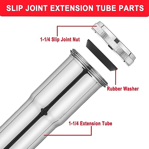 Cinsda 1-1/4 O.D x 12" Brass Slip Joint Extension Tube, Heavy Duty Extension Tube for Bathroom Sink Drain Tailpiece, Polished Chrome - Image 3