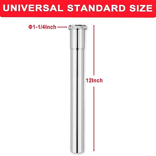 Cinsda 1-1/4 O.D x 12" Brass Slip Joint Extension Tube, Heavy Duty Extension Tube for Bathroom Sink Drain Tailpiece, Polished Chrome - Image 2