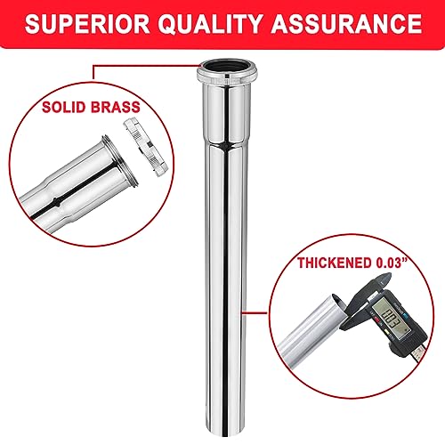 Cinsda 1-1/4 O.D x 12" Brass Slip Joint Extension Tube, Heavy Duty Extension Tube for Bathroom Sink Drain Tailpiece, Polished Chrome - Image 4