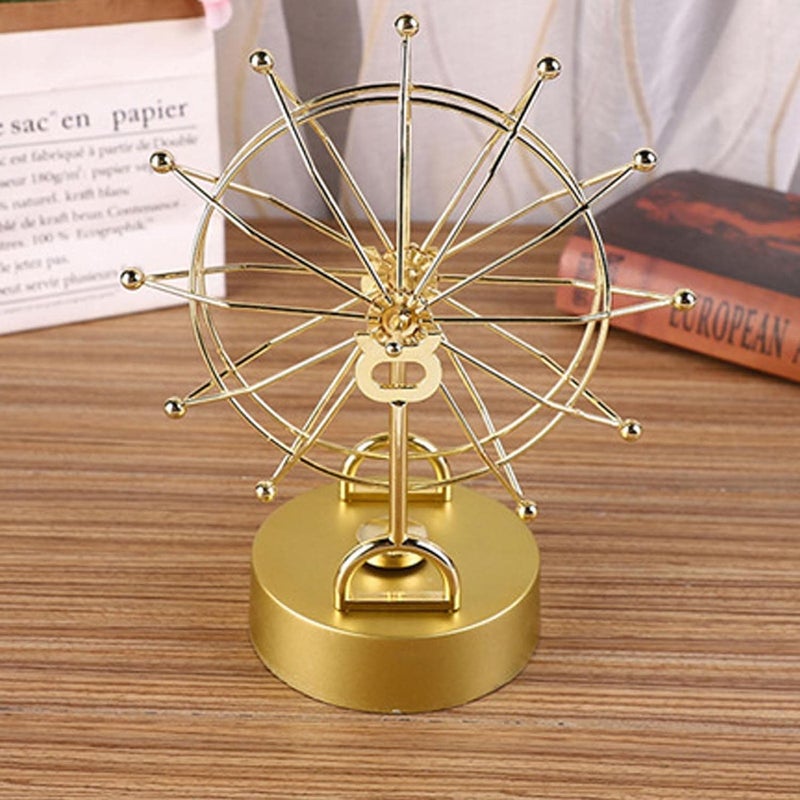 KRESHU Mini Ferris Wheel Revolving Gadget Enchanted Desk Ornament Stress Relief Toys Perpetual Motioning Kinetic Sculpture Accessories Tabletop Decoration Home Bedroom Office Gold 1Pcs - Image 5