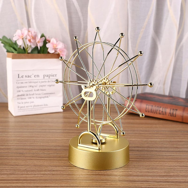 KRESHU Mini Ferris Wheel Revolving Gadget Enchanted Desk Ornament Stress Relief Toys Perpetual Motioning Kinetic Sculpture Accessories Tabletop Decoration Home Bedroom Office Gold 1Pcs - Image 2