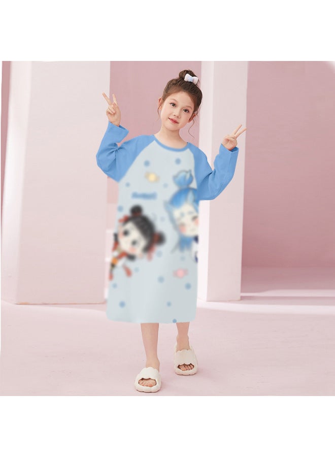 Children's Pure Cotton Nightgown Spring & Fall New Cute Princess Style Round Neck Pajamas Girls Korean Style Loose Long-sleeved Home Clothes