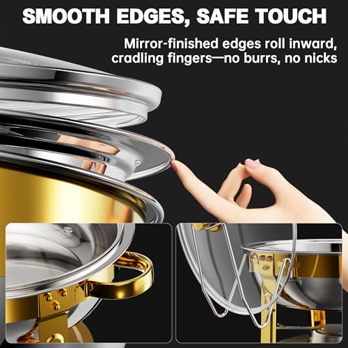 IMXSUMDA Chafing Dishes for Buffet Set 6.5QT, 4 Pack Round Dish Buffet Servers and Warmers with Glass Lid High Grade Stainless Steel Food Warmers for Parties, Christmas Gatherings, Weddings, Catering, Gold - Image 4