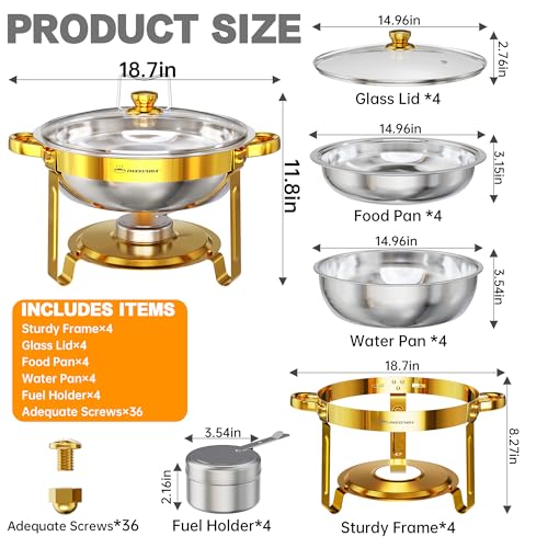 IMXSUMDA Chafing Dishes for Buffet Set 6.5QT, 4 Pack Round Dish Buffet Servers and Warmers with Glass Lid High Grade Stainless Steel Food Warmers for Parties, Christmas Gatherings, Weddings, Catering, Gold - Image 2