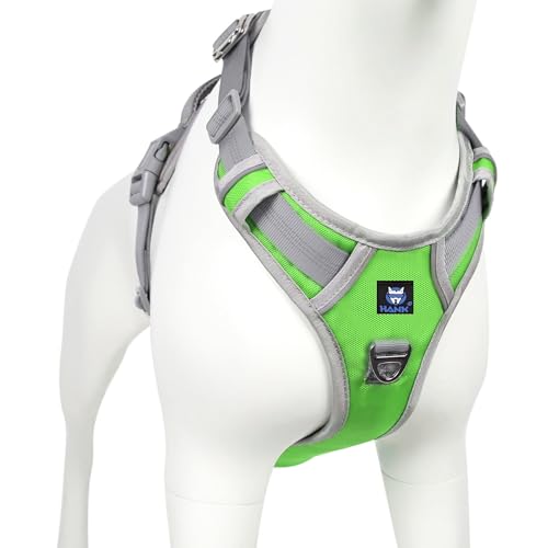 HANK Dog Harness | 3M Reflective | Strong Metal Hook | Dog Chest Belt for Large Dogs | No Pull Harness for Walking, Training (Neon Green - Grey - L (23-35Kg) - Image 1