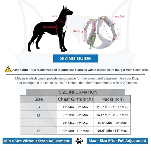 HANK Dog Harness | 3M Reflective | Strong Metal Hook | Dog Chest Belt for Large Dogs | No Pull Harness for Walking, Training (Neon Green - Grey - L (23-35Kg) - Image 5