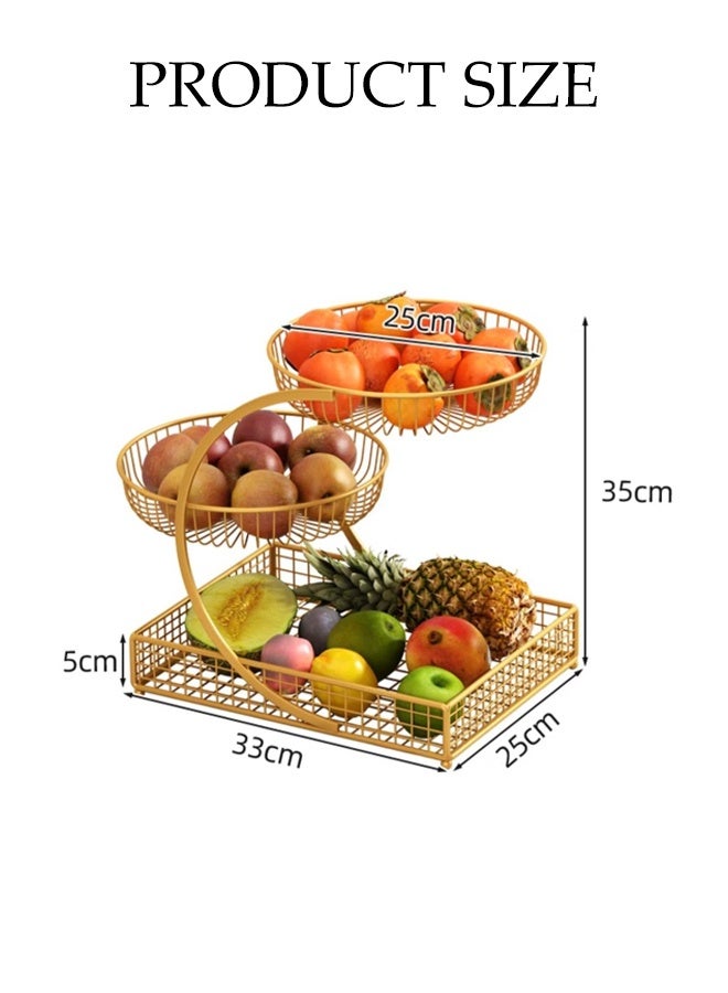 DUNISO 3 Tier Fruit Basket Stand Decorative Metal Fruit Bowl Luxury Household Serving Snack Table Plates Multiuse Metal Wire Creative Fruit Holder Storage Trays Large Capacity Multifunctional Tiered Serving Dessert Tray Set for Fruit Vegetable Storage, Snack, Nuts, Cake, Dessert - Image 4