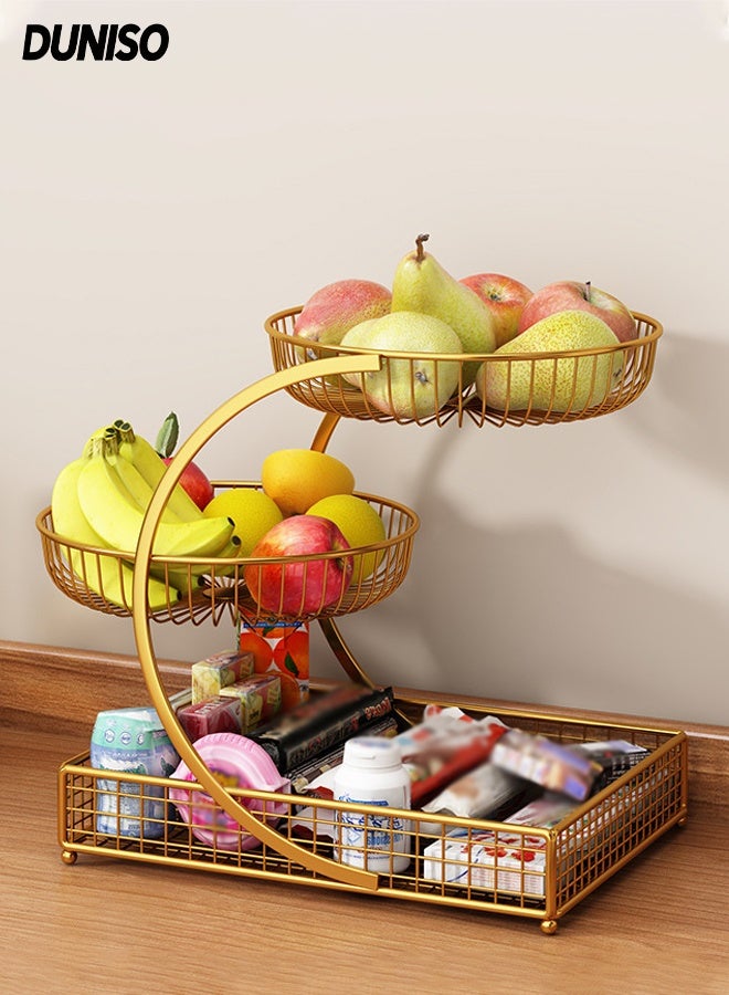 DUNISO 3 Tier Fruit Basket Stand Decorative Metal Fruit Bowl Luxury Household Serving Snack Table Plates Multiuse Metal Wire Creative Fruit Holder Storage Trays Large Capacity Multifunctional Tiered Serving Dessert Tray Set for Fruit Vegetable Storage, Snack, Nuts, Cake, Dessert - Image 1