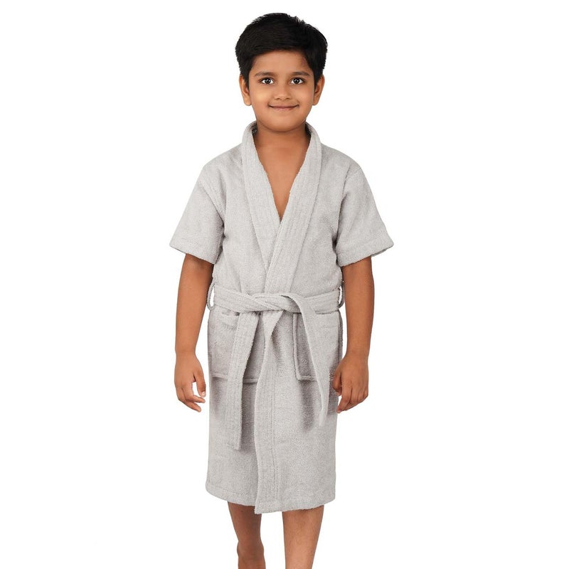 Rangoli Mini Noble 100% Cotton Kids Bathrobe, 400 GSM | Ultra-Soft, Super Absorbent Hooded Bathrobe for Boys and Girls | Grey 5 to 6 Years - Image 1