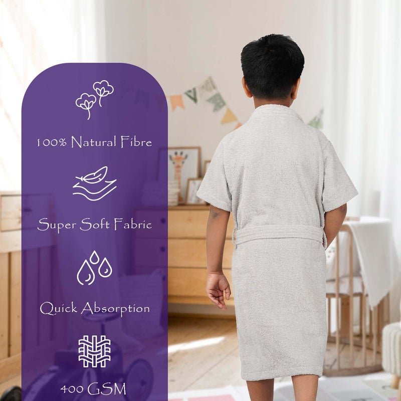 Rangoli Mini Noble 100% Cotton Kids Bathrobe, 400 GSM | Ultra-Soft, Super Absorbent Hooded Bathrobe for Boys and Girls | Grey 5 to 6 Years - Image 2