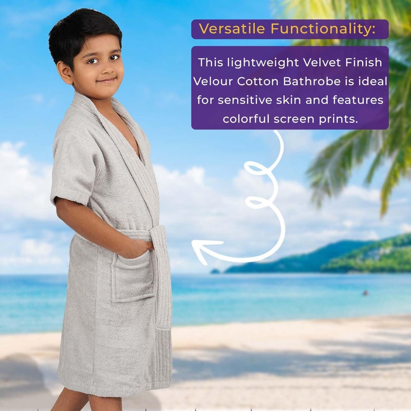 Rangoli Mini Noble 100% Cotton Kids Bathrobe, 400 GSM | Ultra-Soft, Super Absorbent Hooded Bathrobe for Boys and Girls | Grey 5 to 6 Years - Image 5