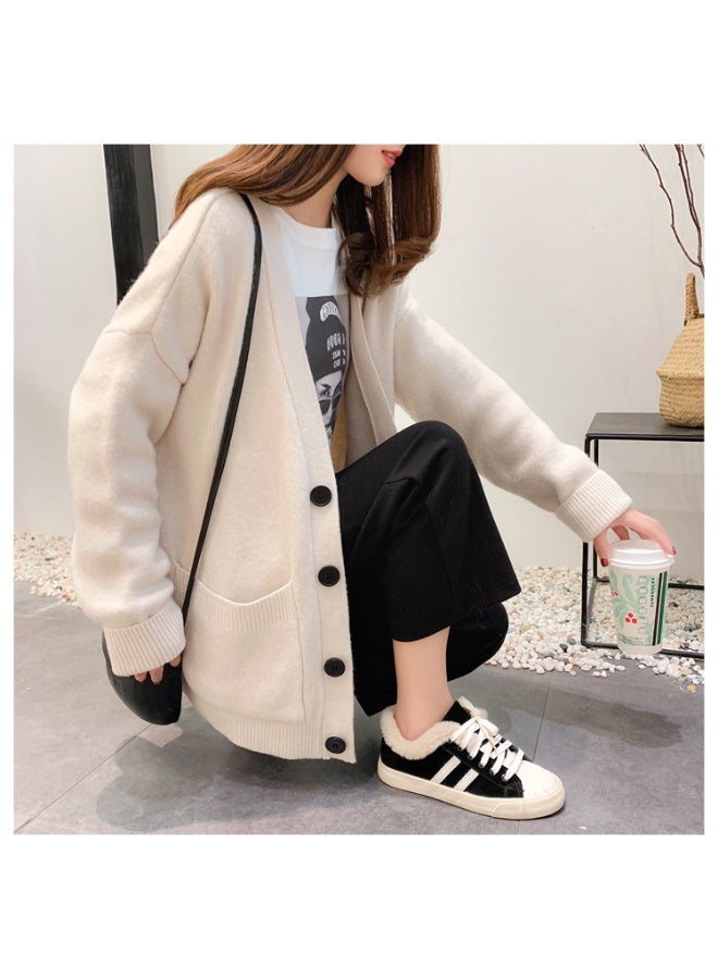 NIBEMINENT Knitted Sweater Women V Neck Long Sleeve Solid Color Cardigan Vintage Casual Loose Tops Fashion  Basic Tops - Image 4