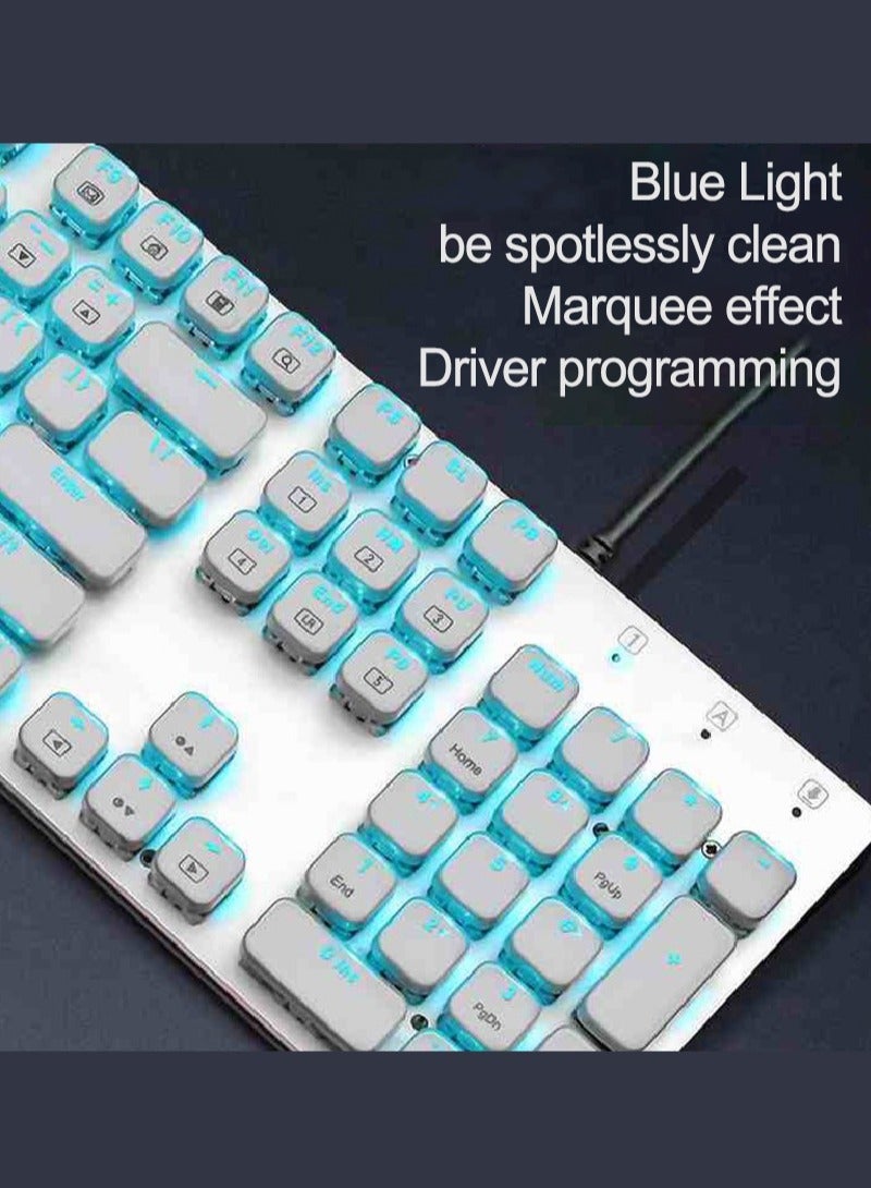 E-YOOSO 104Keys Professional Mechanical Gaming Keyboard, Wired Numeric Pad, Blue Backlit, Metal Panel, PC Gaming Accessories, White - Image 2