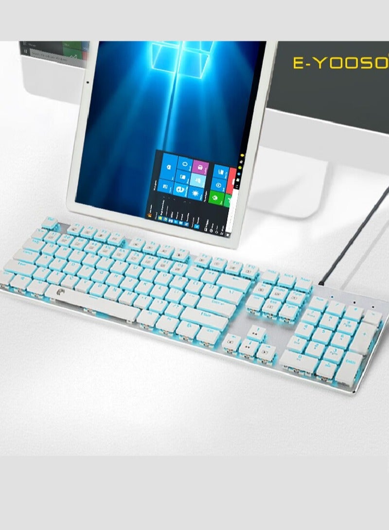 E-YOOSO 104Keys Professional Mechanical Gaming Keyboard, Wired Numeric Pad, Blue Backlit, Metal Panel, PC Gaming Accessories, White - Image 3
