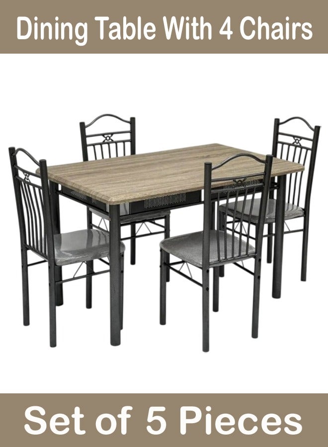 Living 5-Piece Dining Set,Modern Rectangular Dining Table with 4 Elegant Chairs 120*75*75 CM - Image 1