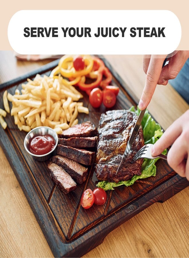 TESLYAR Wooden Steak Board Solid Oak Serving Barbecue Platter Natural Thick Cutting Plate Durable & Quality (X-Large) - Image 2