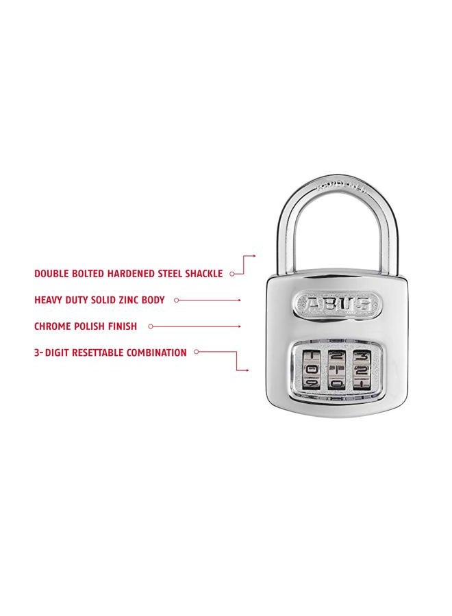 Abus 160/40 B 160 All Weather Chrome Combination Padlock, 3 Dial - Image 3
