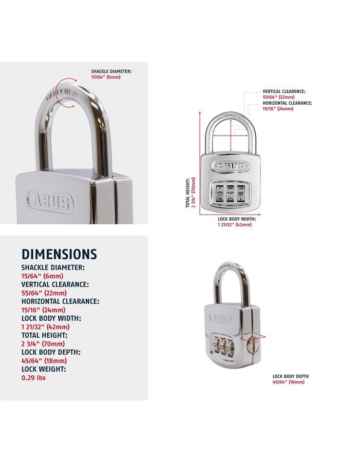 Abus 160/40 B 160 All Weather Chrome Combination Padlock, 3 Dial - Image 2