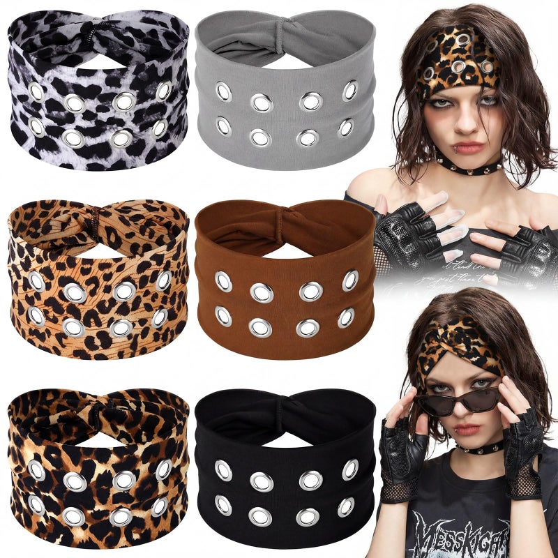 Norme 6 Pack Dual Purpose Grommet Headband with Holes for Women Y2k Hollow out Wide Hairbands with Eyelets Y2k Punk Grunge Elastic Twisted Headband with Holes for Women Stretchy Casual Hair Accessory - Image 1
