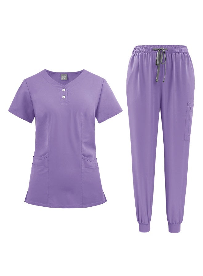 NIBEMINENT Women'S Nurse Uniform Quick-Drying Fabric Solid Color V-Neck Button Pocket Short-Sleeved Trousers Suit Nursing Work Clothes - Image 1