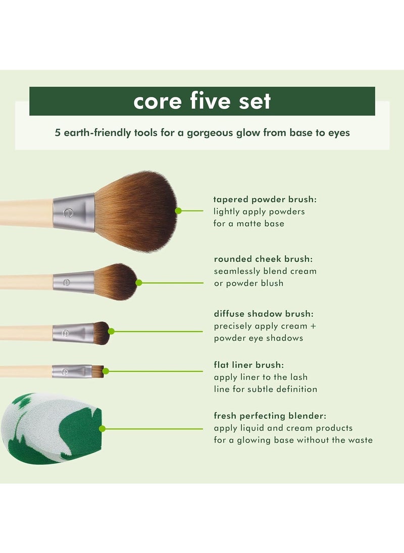 Ecotools - EcoTools Core Five Makeup Brush and Sponge Kit, For Eyeshadow, Blush, Bronzer, Eyeliner, & Foundation, Makeup Blending Sponge, Brush Essentials, 5 Piece Set - Image 1