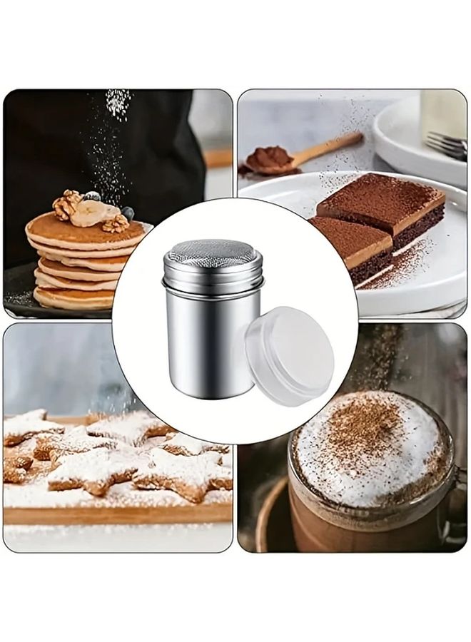 Silvery Stainless Steel Powder Sugar Shaker With Lid Fine Mesh Duster For Baking - Image 4