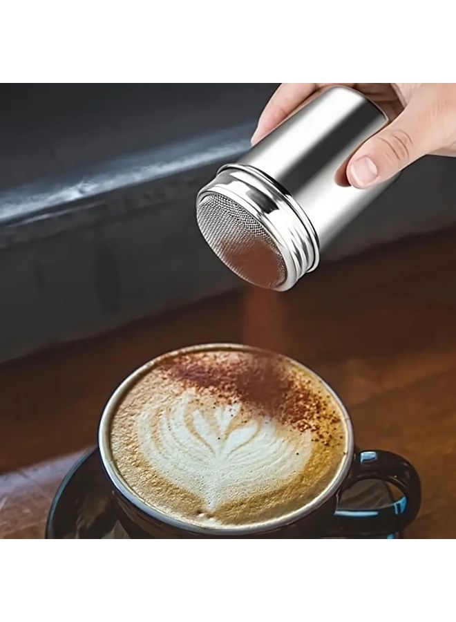 Silvery Stainless Steel Powder Sugar Shaker With Lid Fine Mesh Duster For Baking - Image 1