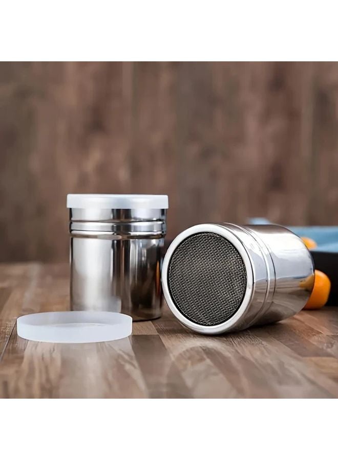 Silvery Stainless Steel Powder Sugar Shaker With Lid Fine Mesh Duster For Baking - Image 5