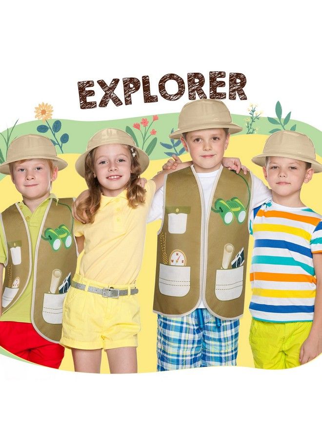 Geyoga 12 Pieces Kids Explorer Vest And 12 Pieces Party Hats Plastic Explorer Hats Kids Vest For Jungle Party Supplies Outdoor Activity Halloween Birthday Gifts - Image 3