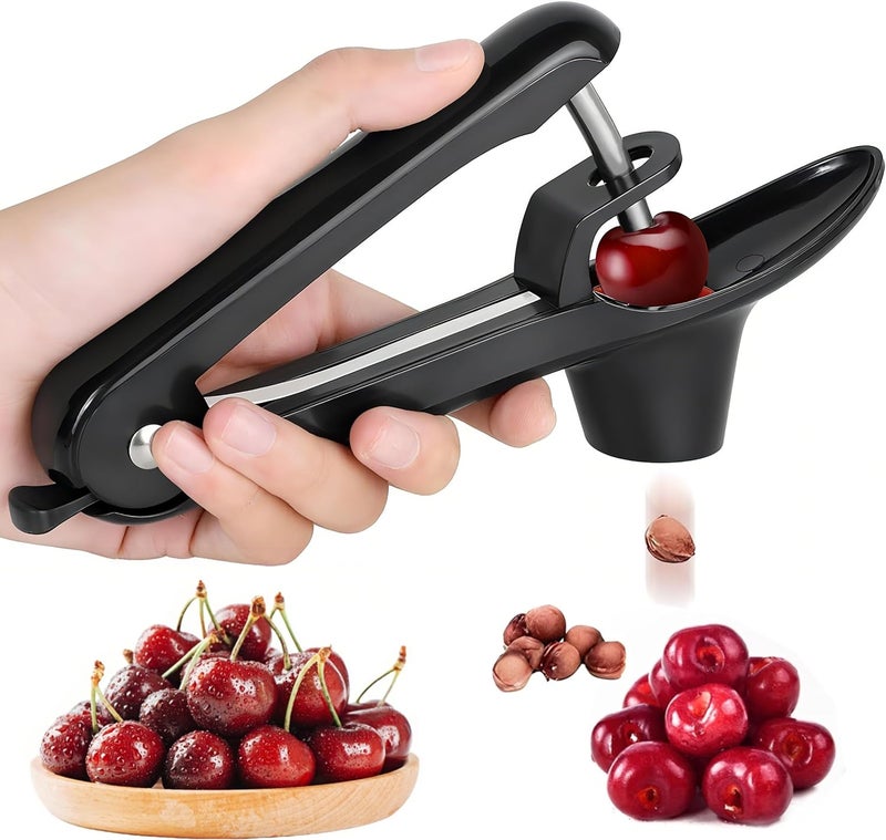VOVEA Cherry Pitter, Heavy-Duty Stainless Steel Cherry Olive Pitter Tool, Easy Press Cherry Pit Remover for Cherry Jam Pie, Effortless to Use & Clean - Image 1